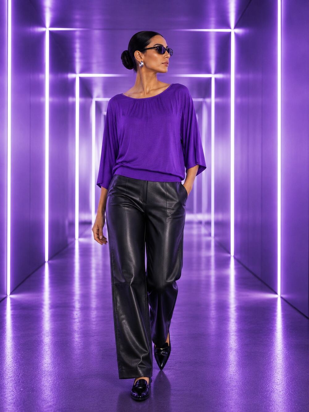 Kim Rogers Purple Dolman Sleeve Blouson Top Women's Medium NWT